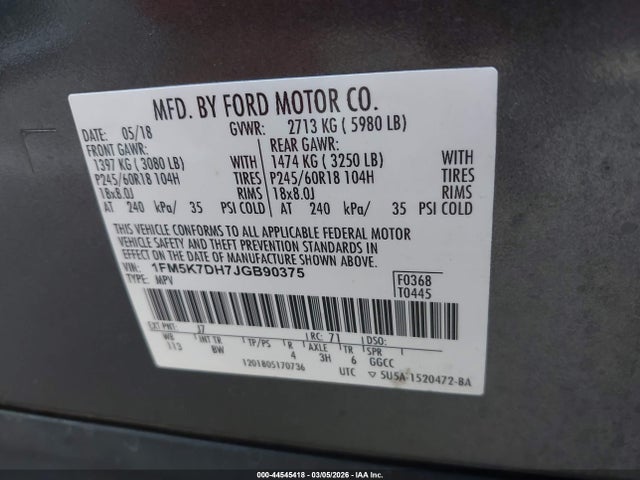 Ford EXPLORER XLT 2018 1FM5K7DH7JGB90375 Image 9