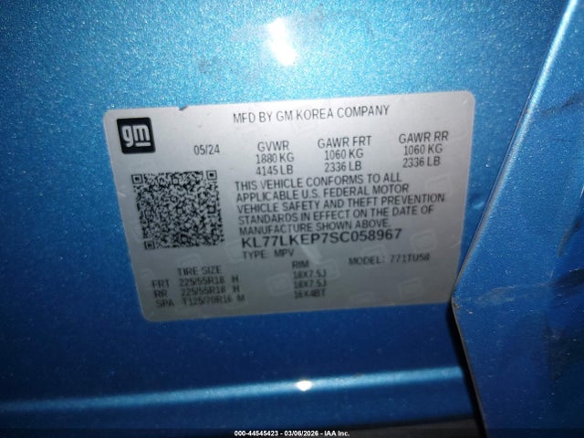 KL77LKEP7SC058967 Chevrolet Trax Fwd Activ