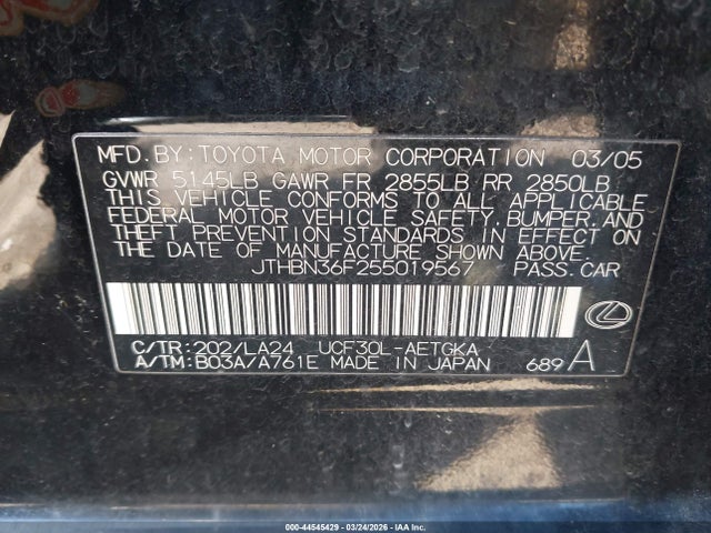 2005 LEXUS LS 430 JTHBN36F255019567 Photo 8