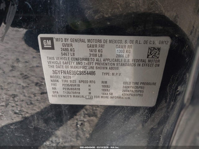 Продаж на аукціоні авто 2012 Cadillac Srx Luxury Collection, vin: 3GYFNAE35CS654486, номер лоту: 44545456