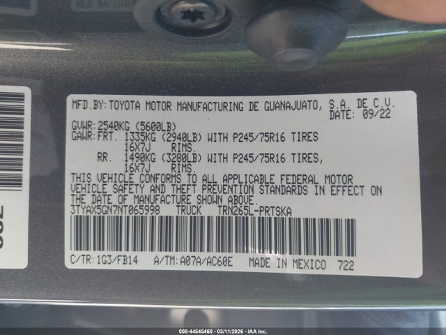 Toyota Tacoma Sr 2022 3TYAX5GN7NT065998 Image 9
