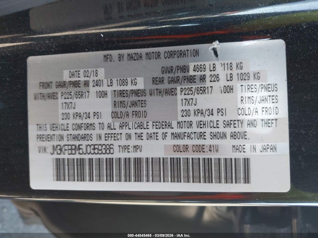 44545465 :رقم المزاد ، JM3KFBBM5J0359386 vin ، 2018 Mazda Cx-5 Sport مزاد بيع