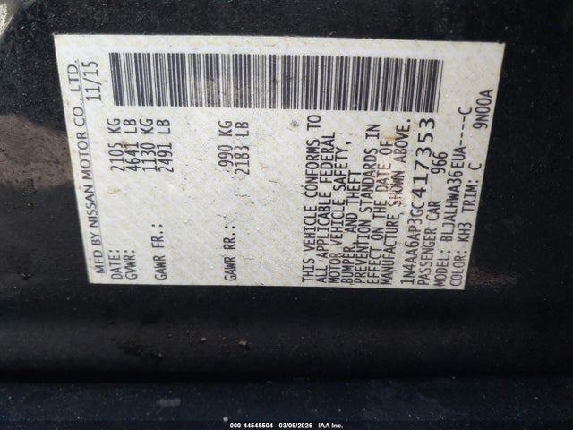 44545504 :رقم المزاد ، 1N4AA6AP3GC417353 vin ، 2016 Nissan Maxima 3.5 Platinum مزاد بيع