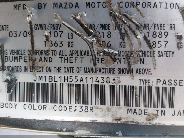 2010 Mazda Mazda3 S Sport მანქანა იყიდება აუქციონზე, vin: JM1BL1H55A1143835, აუქციონის ნომერი: 44545508