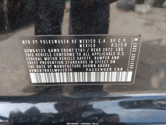 44545527 :رقم المزاد ، 3VWCB7BU2LM032575 vin ، 2020 Volkswagen Jetta 1.4t R-line/1.4t S/1.4t Se مزاد بيع