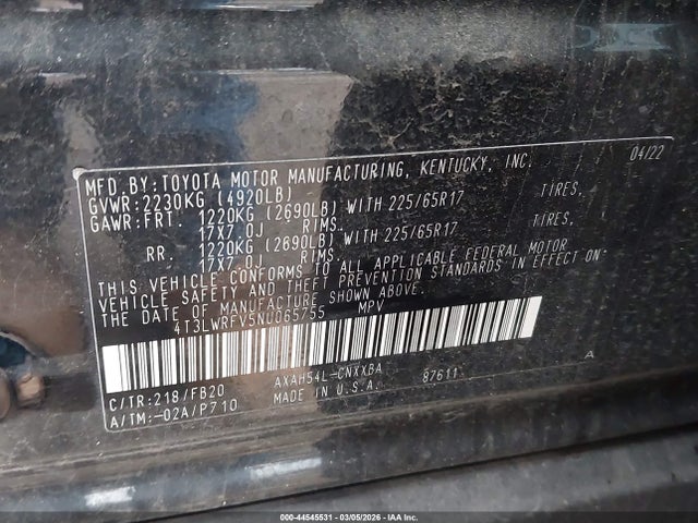 4T3LWRFV5NU065755 Toyota Rav4 Hybrid Le