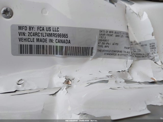 2021 Chrysler Pacifica Hybrid Touring L მანქანა იყიდება აუქციონზე, vin: 2C4RC1L74MR596965, აუქციონის ნომერი: 44545540