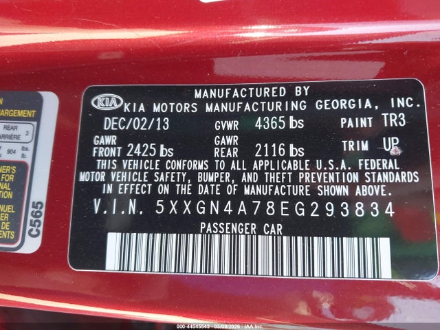 KIA OPTIMA EX 2014 5XXGN4A78EG293834 Image 9