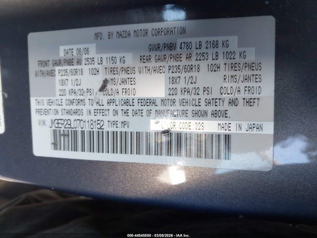44545550 :رقم المزاد ، JM3ER29L070118152 vin ، 2007 Mazda Cx-7 Sport مزاد بيع
