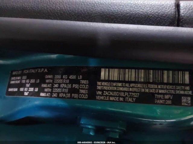 Aukcja sprzedaży 2020 Jeep Renegade Limited 4x4, vin: ZACNJBD18LPL77527, numer aukcji: 44545563