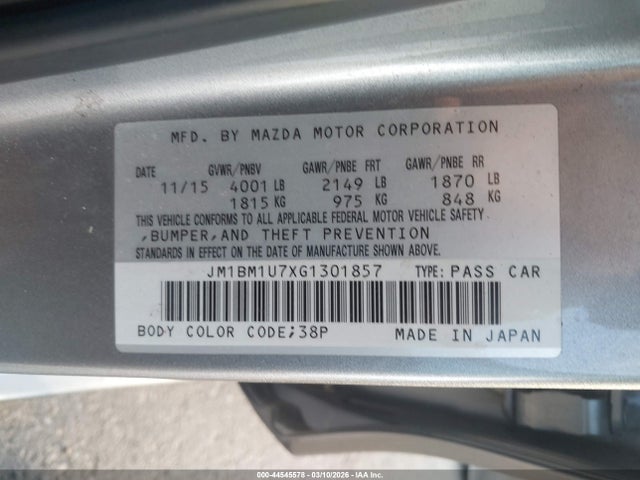 Aukcja sprzedaży 2016 Mazda Mazda3 I Sport, vin: JM1BM1U7XG1301857, numer aukcji: 44545578
