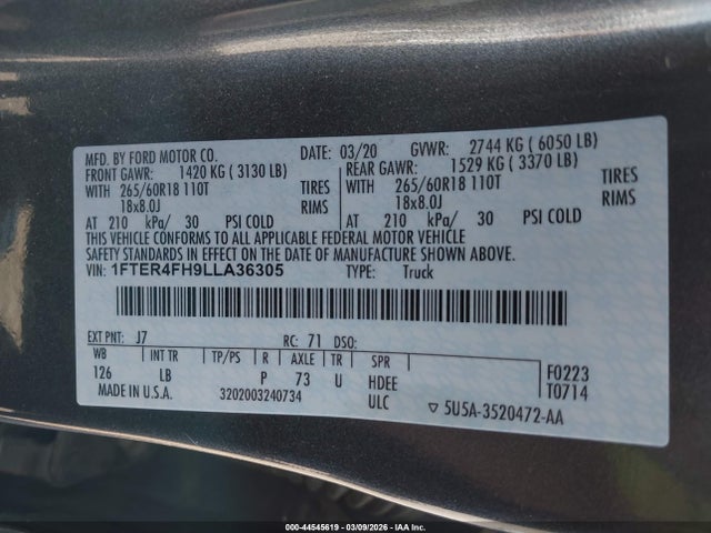 1FTER4FH9LLA36305 Ford Ranger Xlt