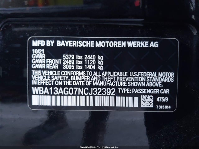 WBA13AG07NCJ32392 BMW 530e
