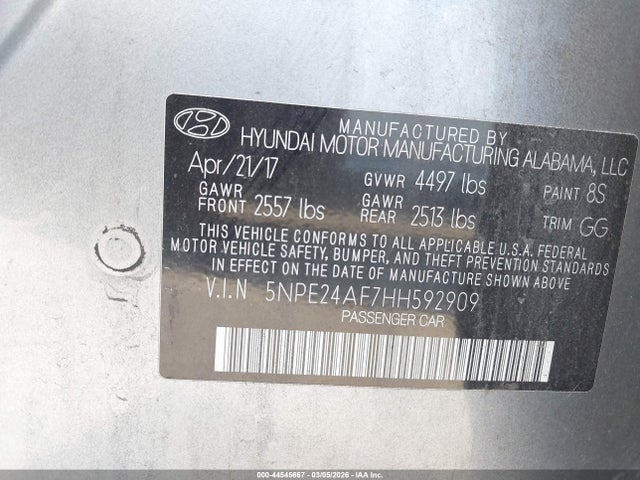 5NPE24AF7HH592909 Hyundai SONATA SE