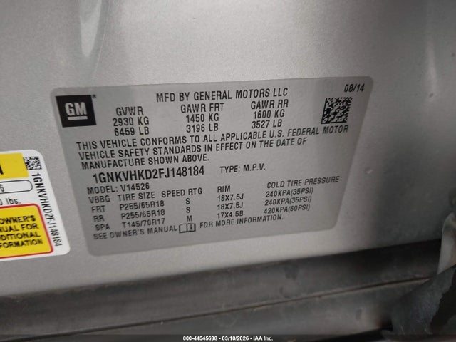 Chevrolet Traverse 2lt 2015 1GNKVHKD2FJ148184 Image 9