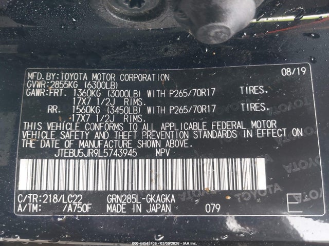 2020 TOYOTA 4RUNNER JTEBU5JR9L5743945 Photo 8