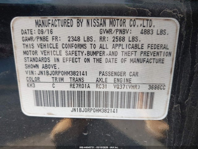 44545731 :رقم المزاد ، JN1BJ0RP0HM382141 vin ، 2017 Infiniti Qx50 مزاد بيع