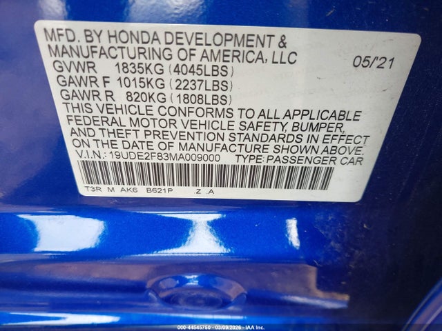 44545750 :رقم المزاد ، 19UDE2F83MA009000 vin ، 2021 Acura Ilx Premium   A-spec Packages/technology   A-spec Packages مزاد بيع