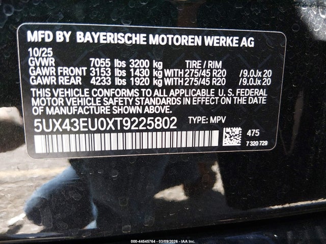 Aukcja sprzedaży 2026 Bmw X5 Phev Xdrive50e, vin: 5UX43EU0XT9225802, numer aukcji: 44545764