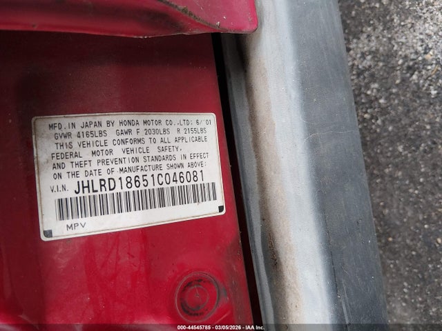 Продаж на аукціоні авто 2001 Honda Cr-v Ex, vin: JHLRD18651C046081, номер лоту: 44545785