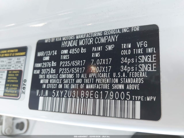 5XYZU3LB9EG179005 Hyundai Santa Fe Sport 2.4l