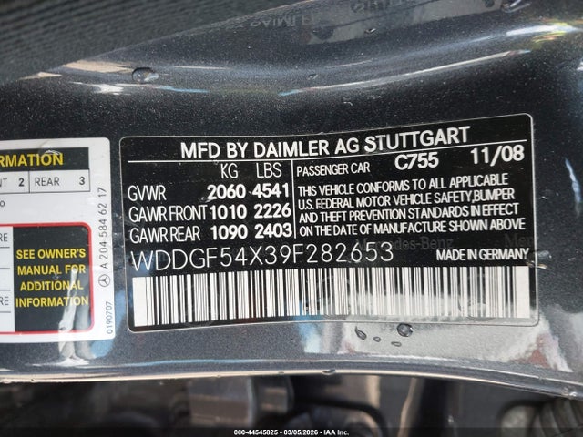 Aukcja sprzedaży 2009 Mercedes-benz C 300 Sport, vin: WDDGF54X39F282653, numer aukcji: 44545825