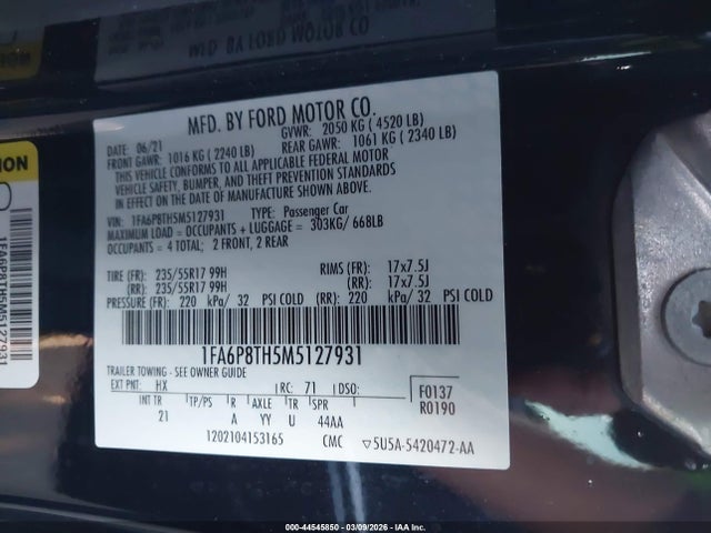 Ford Mustang Ecoboost Fastback 2021 1FA6P8TH5M5127931 Image 9