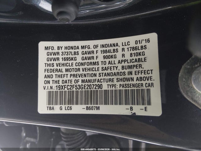 19XFC2F53GE207290 Honda Civic Lx