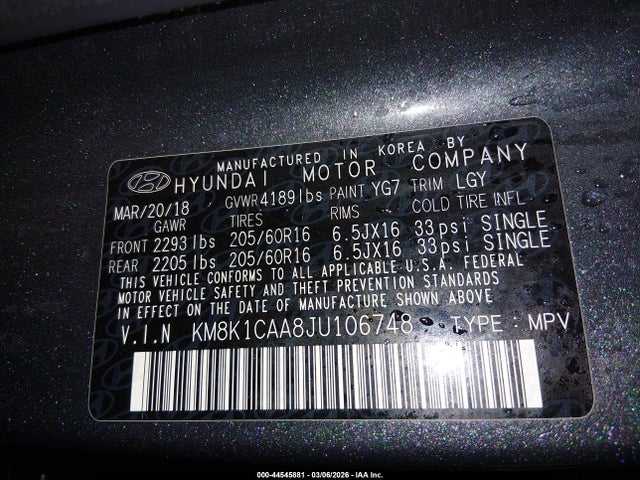 2018 HYUNDAI KONA KM8K1CAA8JU106748 Photo 8