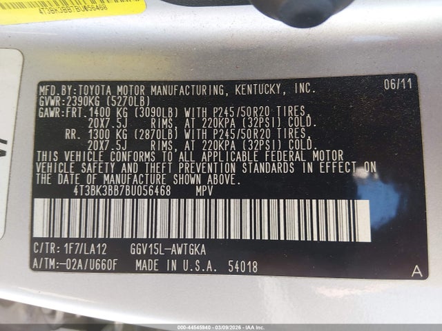 2011 TOYOTA VENZA 4T3BK3BB7BU056468 Photo 8