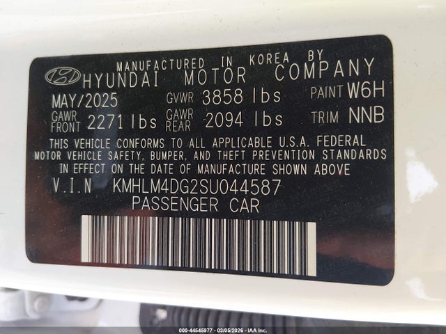 Aukcja sprzedaży 2025 Hyundai Elantra Sel Sport, vin: KMHLM4DG2SU044587, numer aukcji: 44545977