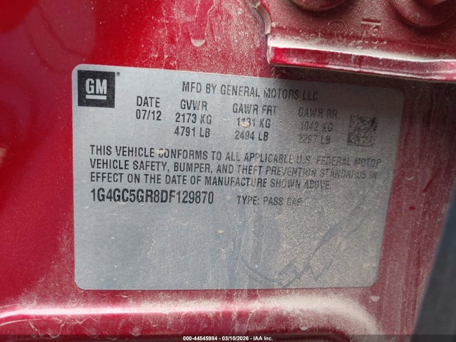 Продаж на аукціоні авто 2013 Buick Lacrosse Leather Group, vin: 1G4GC5GR8DF129870, номер лоту: 44545984