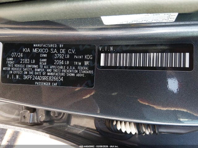 2024 Kia Forte Lx მანქანა იყიდება აუქციონზე, vin: 3KPF24AD9RE826654, აუქციონის ნომერი: 44545992