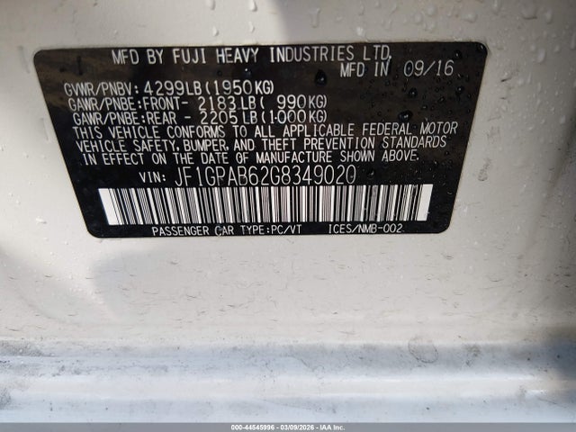 2016 Subaru Impreza 2.0i Premium მანქანა იყიდება აუქციონზე, vin: JF1GPAB62G8349020, აუქციონის ნომერი: 44545996