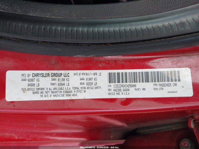 2012 Dodge Avenger Se მანქანა იყიდება აუქციონზე, vin: 1C3CDZAGXCN256000, აუქციონის ნომერი: 44546019