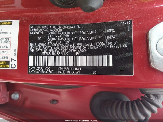 JTEBU5JRXJ5521122 Toyota 4runner Trd Off Road Premium