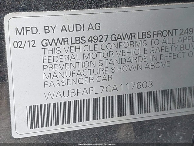 2012 AUDI A4 WAUBFAFL7CA117603 Photo 8