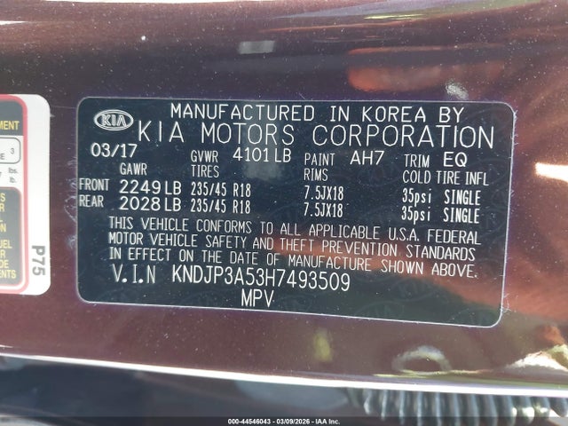 KIA SOUL + 2017 KNDJP3A53H7493509 Image 9