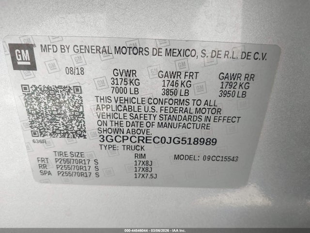 3GCPCREC0JG518989 Chevrolet Silverado 1500 1lt