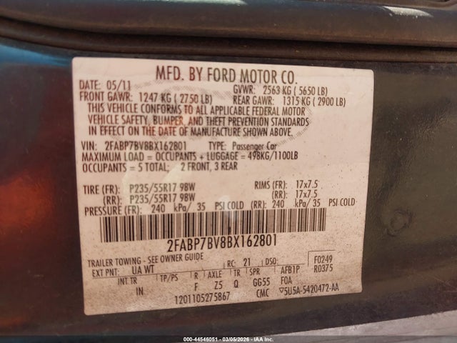 2011 FORD CROWN VICTORIA 2FABP7BV8BX162801 Photo 8