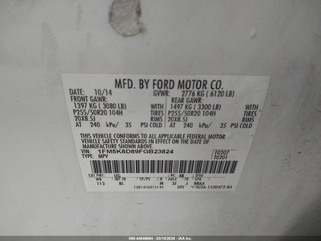 Ford EXPLORER XLT 2015 1FM5K8D89FGB23824 Image 9