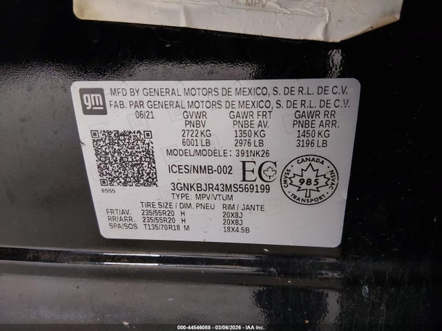 3GNKBJR43MS569199 Chevrolet Blazer Lt