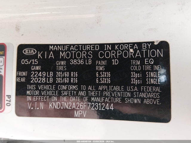 Продаж на аукціоні авто 2015 Kia Soul, vin: KNDJN2A26F7231244, номер лоту: 44546104