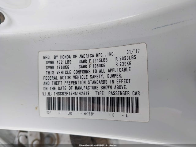 Продаж на аукціоні авто 2017 Honda Accord Sport Se, vin: 1HGCR2F17HA142819, номер лоту: 44546149