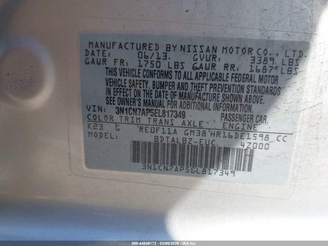 3N1CN7AP5EL817349 Nissan Versa 1.6 Sv