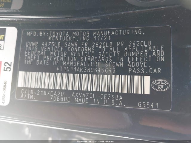 Toyota CAMRY SE 2022 4T1G11AK3NU645643 Image 9