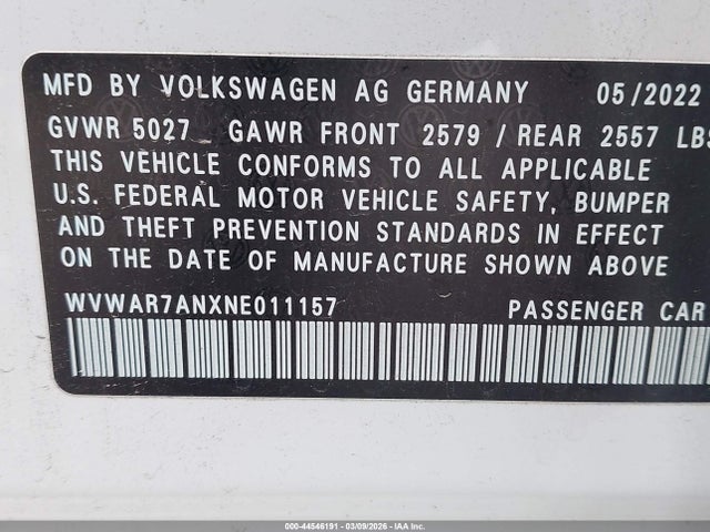 2022 Volkswagen Arteon 2.0t Sel R-line მანქანა იყიდება აუქციონზე, vin: WVWAR7ANXNE011157, აუქციონის ნომერი: 44546191