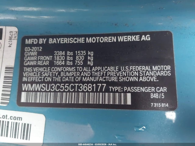 2012 MINI COOPER WMWSU3C55CT368177 Photo 8