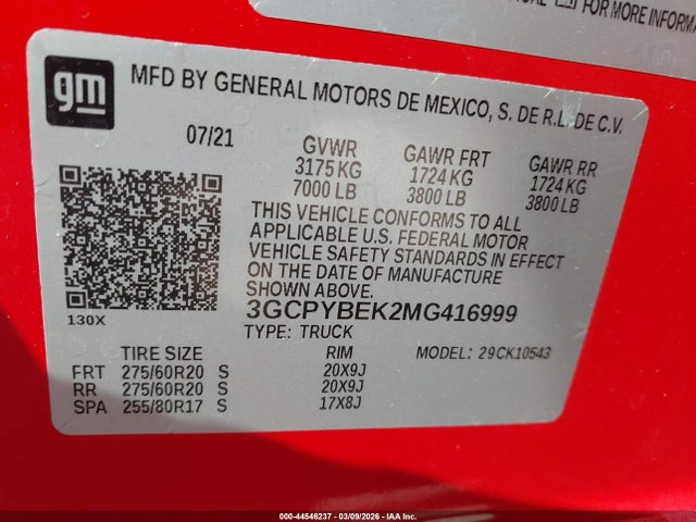 3GCPYBEK2MG416999 Chevrolet Silverado 1500 4wd Short Bed Custom