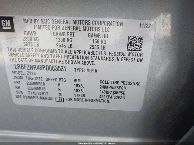 44546238 :رقم المزاد ، LRBFZNR48PD063531 vin ، 2023 Buick Envision Essence Fwd مزاد بيع